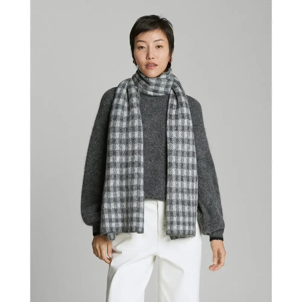 NWT Everlane Unisex The Alpaca Patterned Scarf Gray Buffalo Check One Size